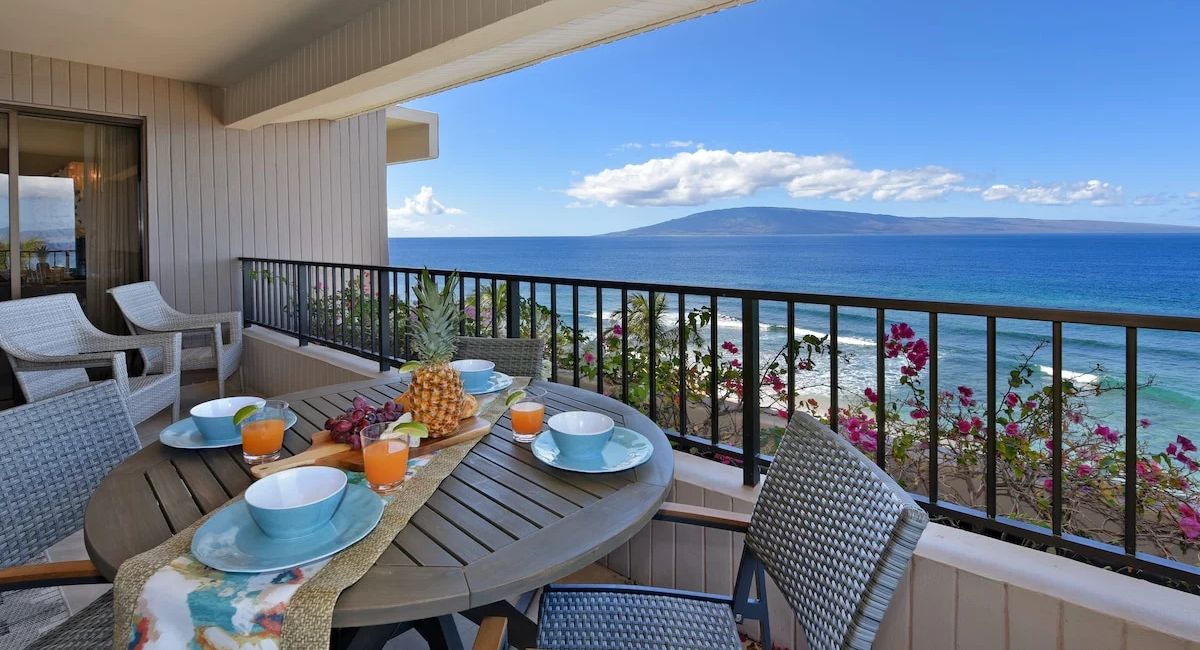 Ocean view from Kaanapali Alii 385, a corner oceanfront condo